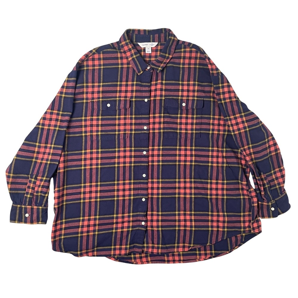 Old Navy Boyfriend Shirt Women 2X Multicolor Plaid Flannel‎ Oversized Cabincore